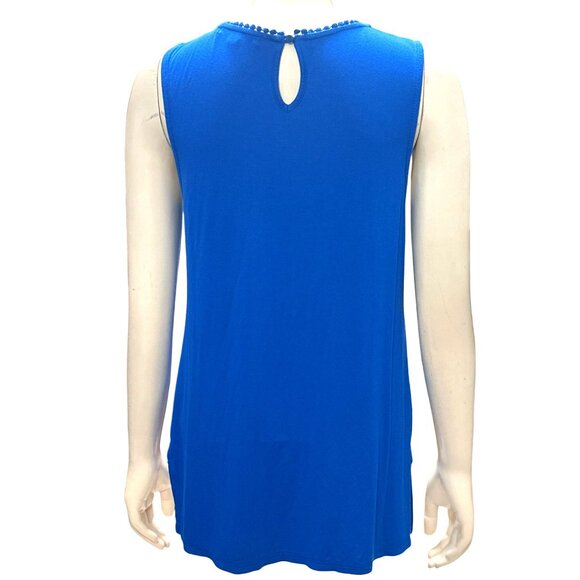 89th and Madison Small Blue Knit Chiffon Tank Top Lightweight Layer Blouse - Picture 5 of 10